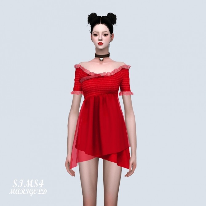 Sims 4 Lily Frill Off Shoulder Mini Dress (P) at Marigold