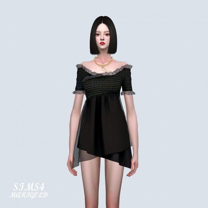 Sims 4 Lily Frill Off Shoulder Mini Dress (P) at Marigold