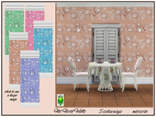 Sims 4 Flat Floral Walls by marcorse at TSR
