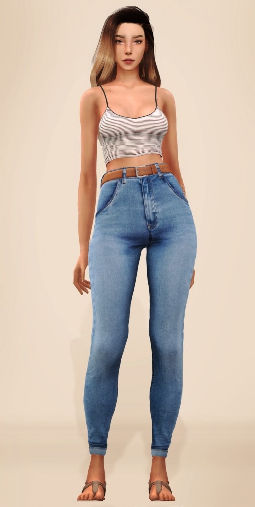 Sims 4 Crop Tank Top & Belted Simple Jeans at Elliesimple