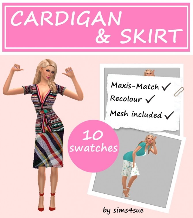 Sims 4 CARDIGAN & SKIRT OUTFIT at Sims4Sue