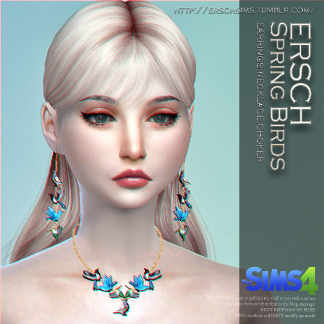 Sims 4 Spring Birds earrings, choker and necklace at ErSch Sims