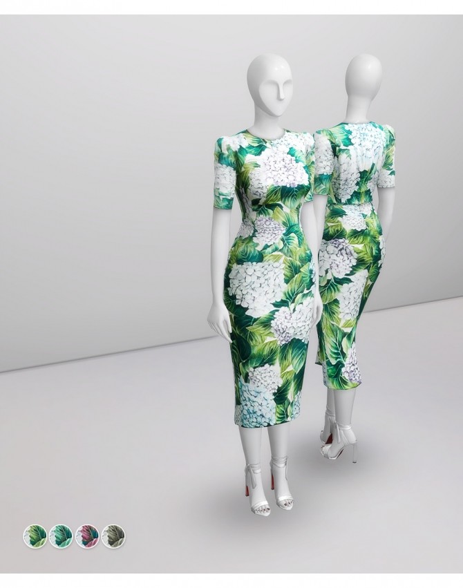 Sims 4 White Floral Hydrangea Print Midi Dress at Rusty Nail