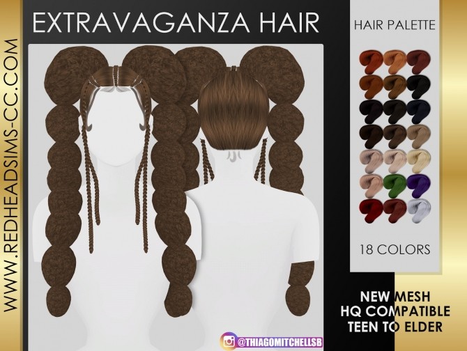 Sims 4 EXTRAVAGANZA HAIR by Thiago Mitchell at REDHEADSIMS