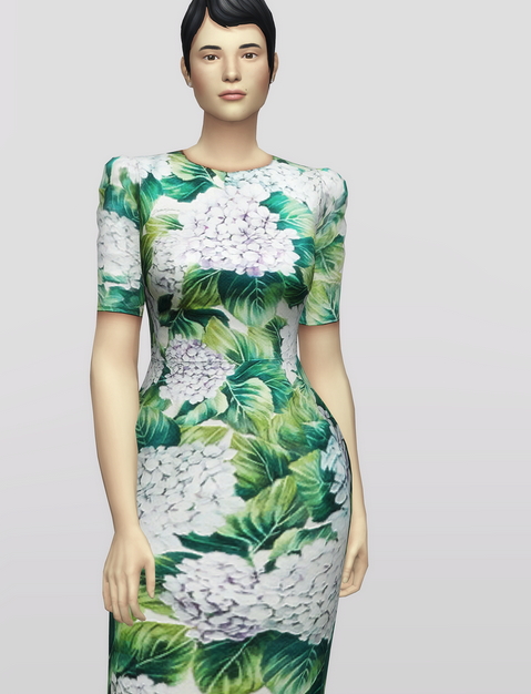Sims 4 White Floral Hydrangea Print Midi Dress at Rusty Nail