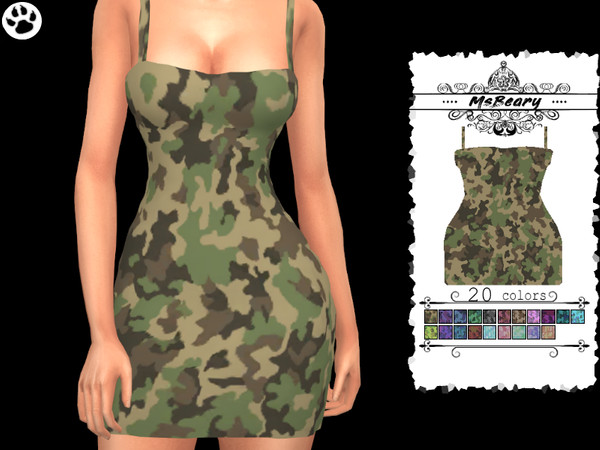 Sims 4 Short Camo Dress by MsBeary at TSR