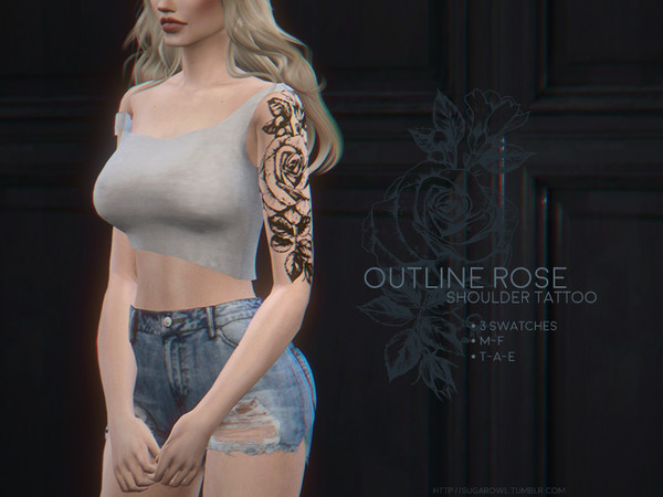 Sims 4 Outline rose tattoo by sugar owl at TSR