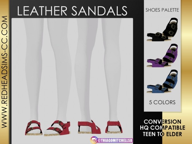 Sims 4 LEATHER SANDALS  by Thiago Mitchell at REDHEADSIMS
