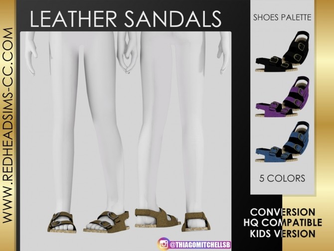 Sims 4 LEATHER SANDALS  by Thiago Mitchell at REDHEADSIMS