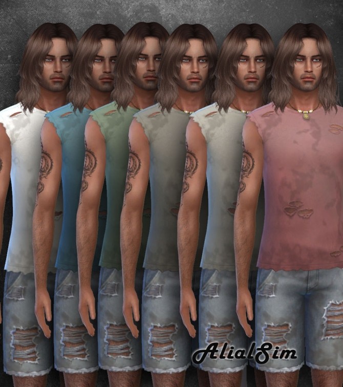 Sims 4 Dirty ripped t shirt and shorts at Alial Sim