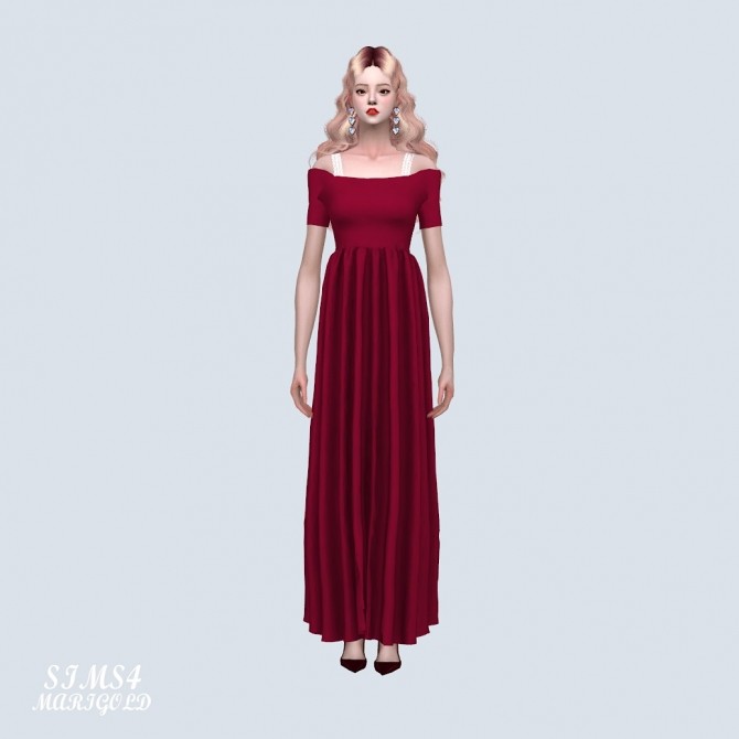 Sims 4 Off Shoulder Flare Long Dress (P) at Marigold
