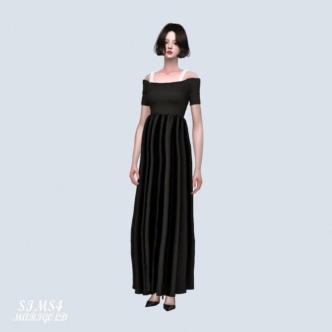Sims 4 Off Shoulder Flare Long Dress (P) at Marigold