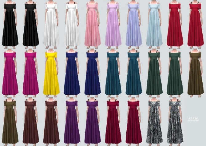 Off-Shoulder Flare Long Dress (P) at Marigold » Sims 4 Updates