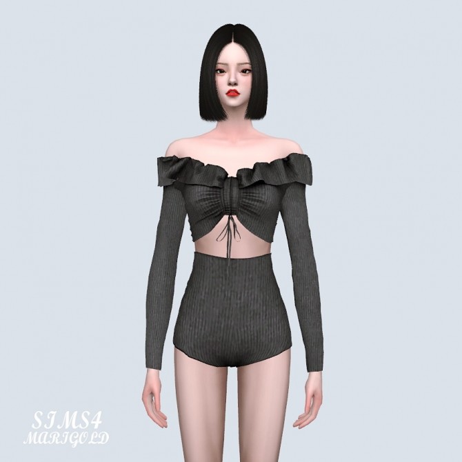 Sims 4 Shirring Off Shoulder Swimsuit (P) at Marigold