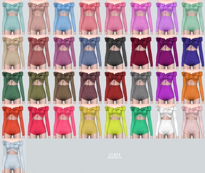 Sims 4 Shirring Off Shoulder Swimsuit (P) at Marigold