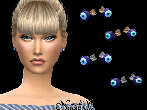 Sims 4 Evil eye stud earrings by NataliS at TSR