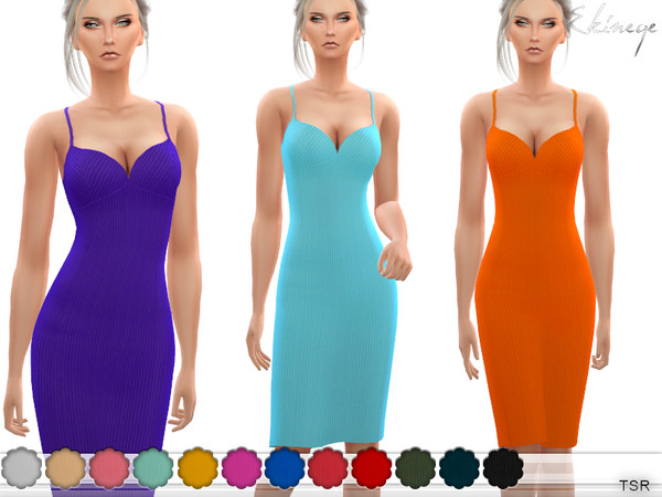 Sims 4 Ribbed Cami Midi Dress by ekinege at TSR