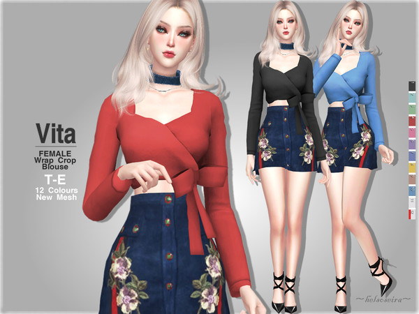 Sims 4 VITA Bow Tie Blouse by Helsoseira at TSR