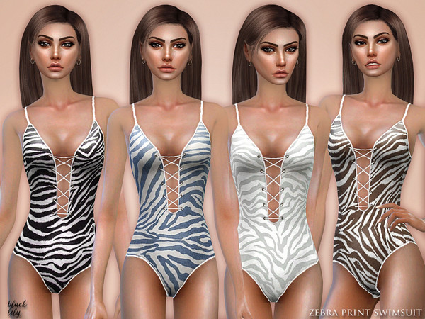 Sims 4 Zebra Print Swimsuit by Black Lily at TSR