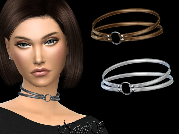 Sims 4 Double leather choker by NataliS at TSR