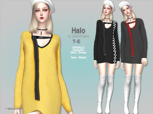 Sims 4 HALO Sweater Dress by Helsoseira at TSR