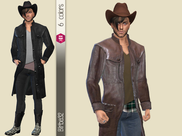 Sims 4 Cowboy leather coat by Birba32 at TSR