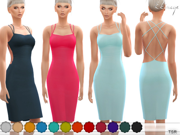 Sims 4 Crisscross Back Midi Dress by ekinege at TSR