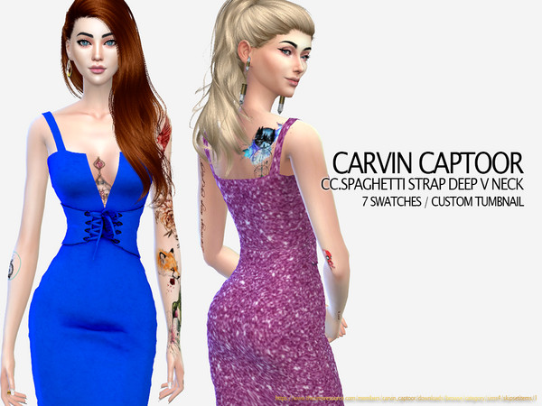 Sims 4 Spaghetti Strap Deep V Neck by carvin captoor at TSR