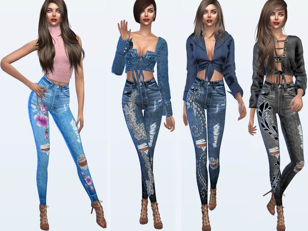 Sims 4 Jeans with embroidery by Sims House at TSR