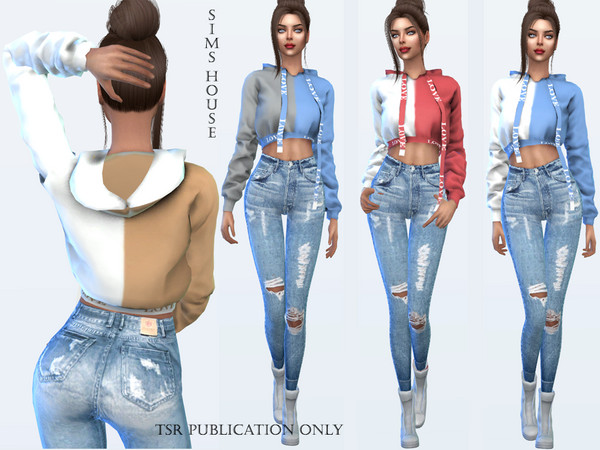 Sims 4 Hooded sweater with two tones by Sims House at TSR