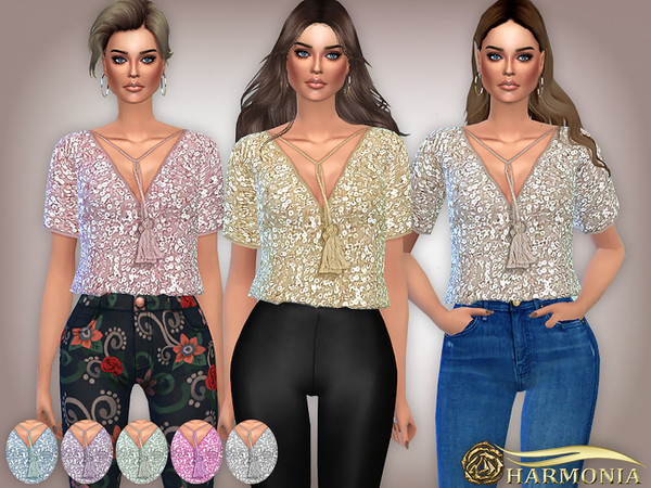 Sims 4 Sequin Embellished Crop Top by Harmonia at TSR