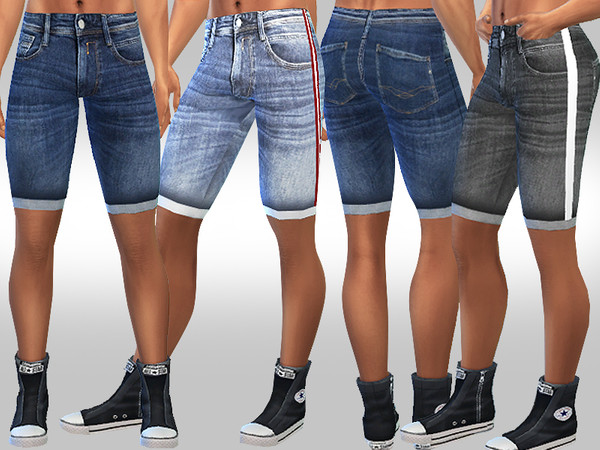 Sims 4 Men Strip Line Denim Shorts by Saliwa at    select a Sites   