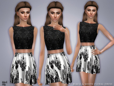 Black & White Floral Dress By Black Lily At Tsr » Sims 4 Updates