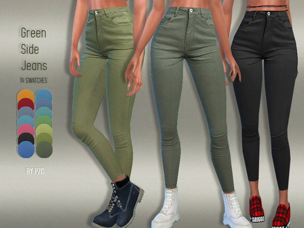 Sims 4 Green Side Denim Jeans by Pinkzombiecupcakes at TSR