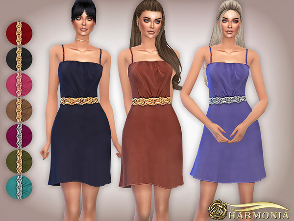 Sims 4 Fit Flare Dress with Chain Belt by Harmonia at TSR