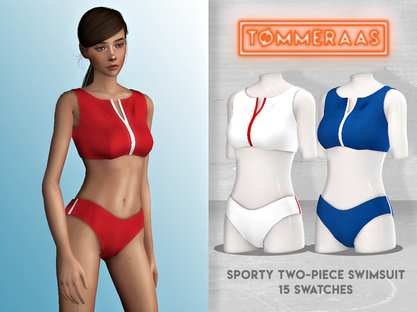 Sims 4 Sporty Two Piece Swimsuit by TØMMERAAS at TSR