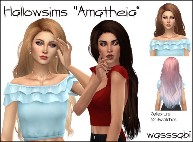 Sims 4 Hallowsims Amatheia hair retextured at Wasssabi Sims