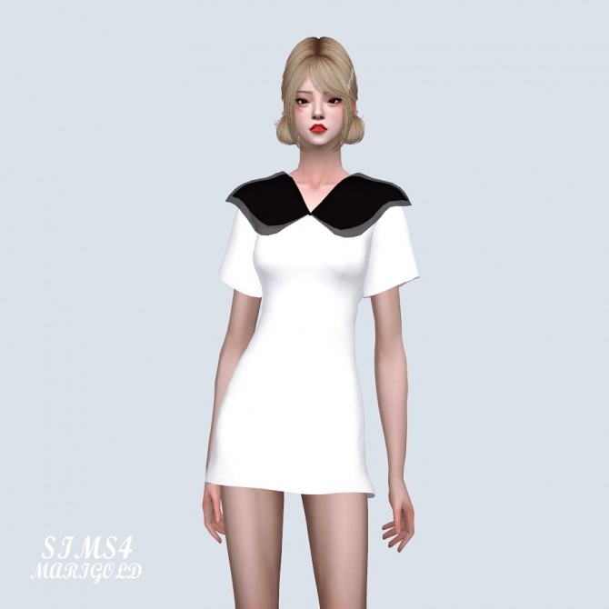 Sims 4 Double Big Collar Mini Dress (P) at Marigold