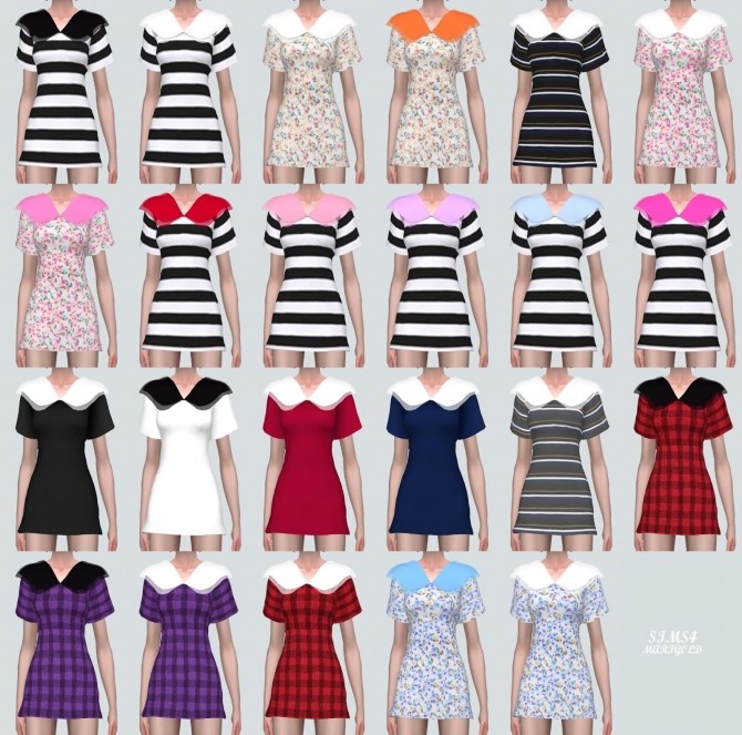 Sims 4 Double Big Collar Mini Dress (P) at Marigold