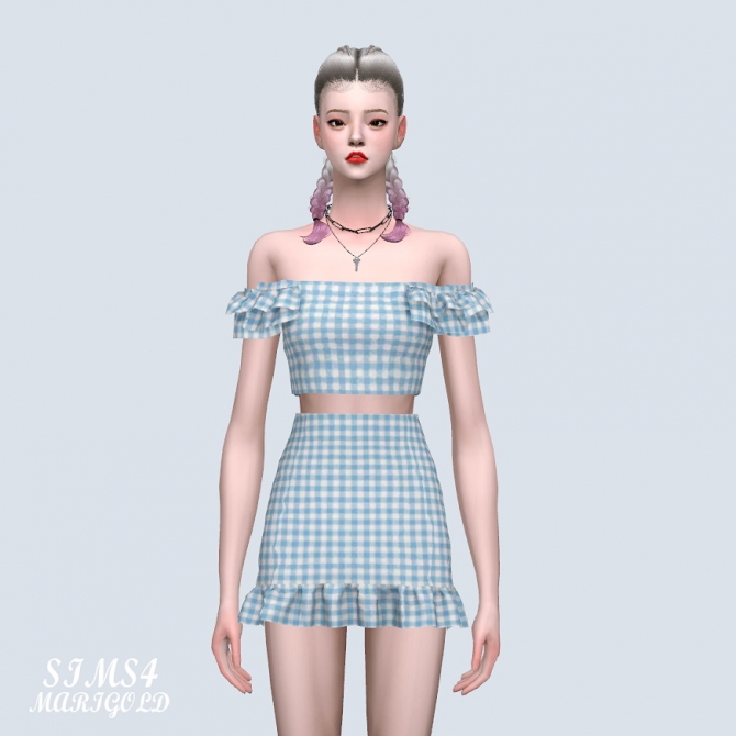 Off-Shoulder Frill Frill 2 Pieces (P) at Marigold » Sims 4 Updates