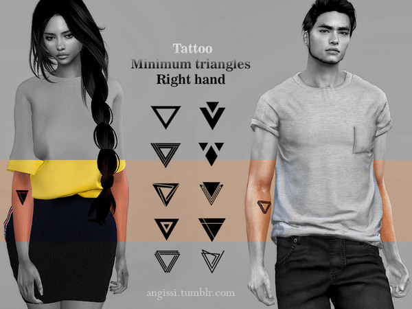 Sims 4 Minimum triangles tattoo right hand by ANGISSI at TSR