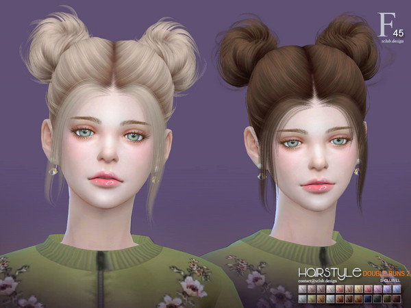 Sims 4 Hair double buns2 n45 by S Club at TSR