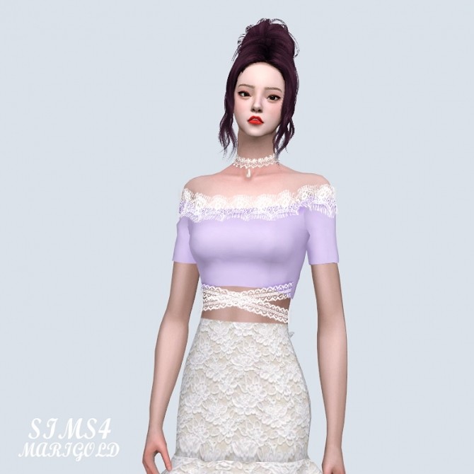 Sims 4 Lace Ribbon Off Shoulder Top (P) at Marigold