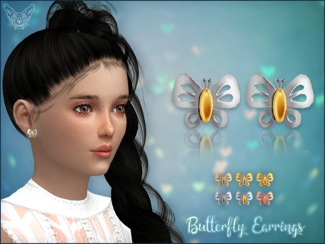 Sims 4 Golden Butterfly Stud Earrings For Kids at Giulietta