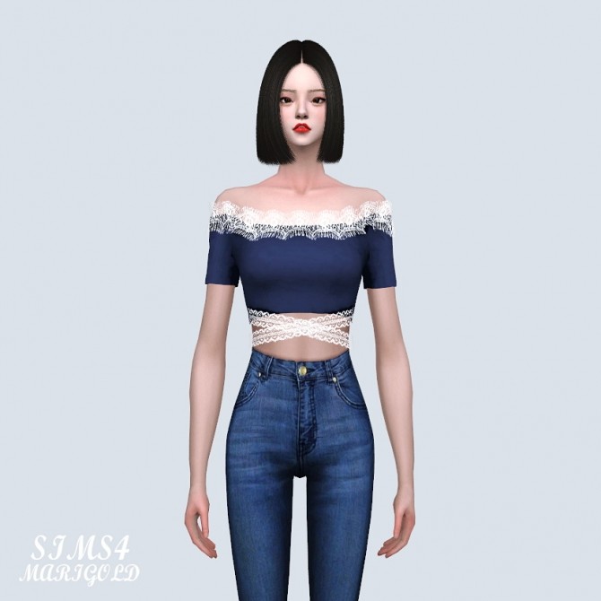 Sims 4 Lace Ribbon Off Shoulder Top (P) at Marigold