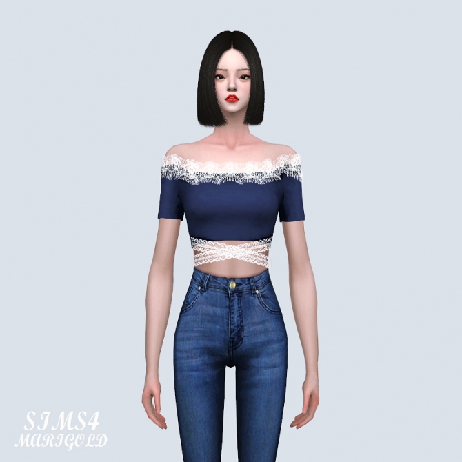 Lace Ribbon Off-Shoulder Top (P) at Marigold » Sims 4 Updates