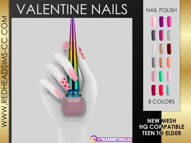 Sims 4 VALENTINE NAILS by Thiago Mitchell at REDHEADSIMS