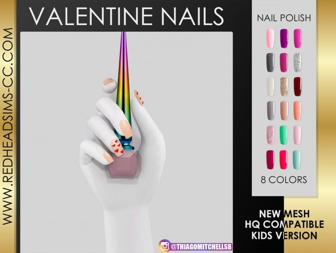 Sims 4 VALENTINE NAILS by Thiago Mitchell at REDHEADSIMS