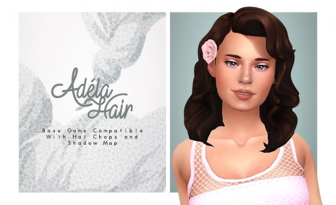 Sims 4 Adela long wavy hair with a big flower at Isjao – working on uni