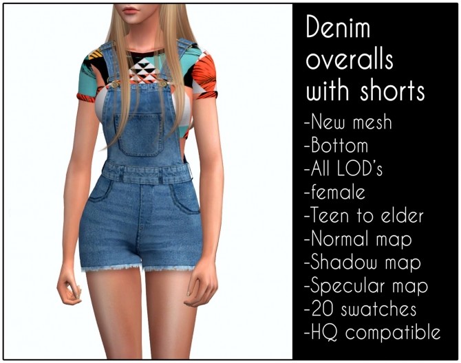 Sims 4 Denim overalls with shorts at LazyEyelids
